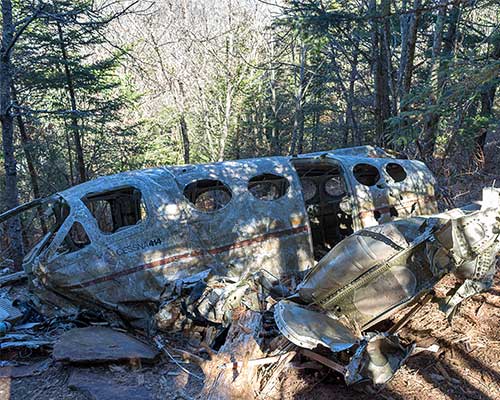 Old torn apart plane on the mountainside of Browning Knob from a 1983 crash site