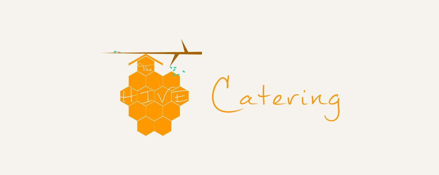 Hive Lodge orange Bee themed logo with catering webpage page header