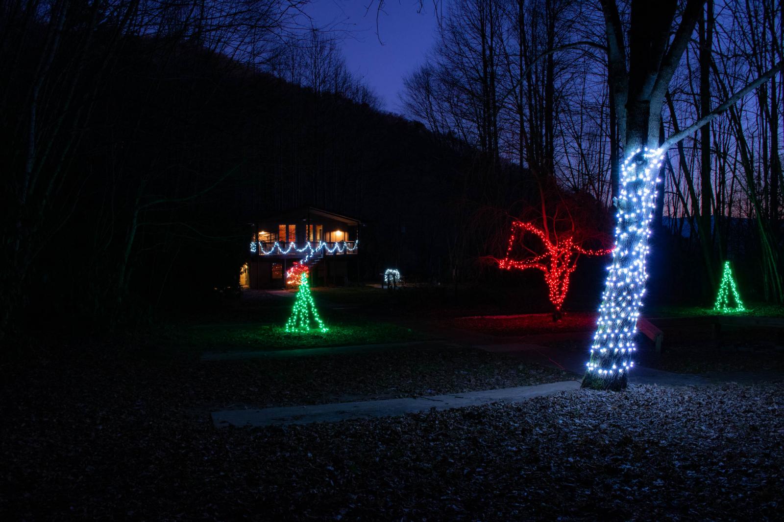 Christmas lights at the Ol Gun Range Cabin